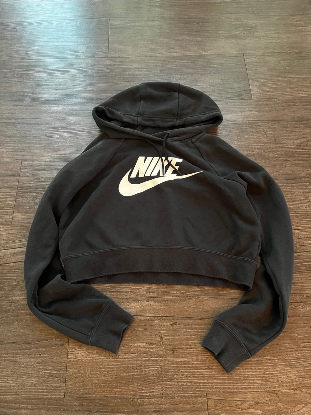 Women’s Cropped Nike Black Hoodie with White Swoosh Size Small
